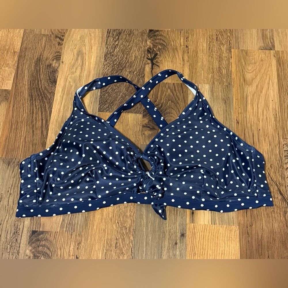 Island Rays Navy blue polka dot bikini top 2X